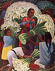 Diego Rivera Canvas Paintings - Mercado De Flores (The Flower Vendor)